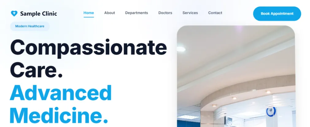 Screenshot of the Clinic and hospital website concept demo, with sample content